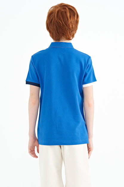 Saks Logo Embroidered Standard Fit Polo Collar Boys T-Shirt - 11083