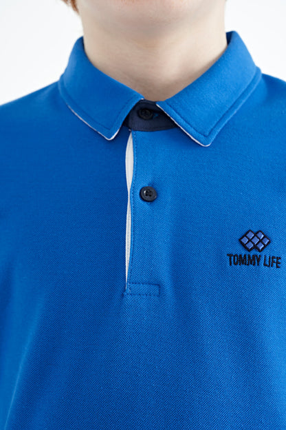 Saks Logo Embroidered Standard Fit Polo Collar Boys T-Shirt - 11083