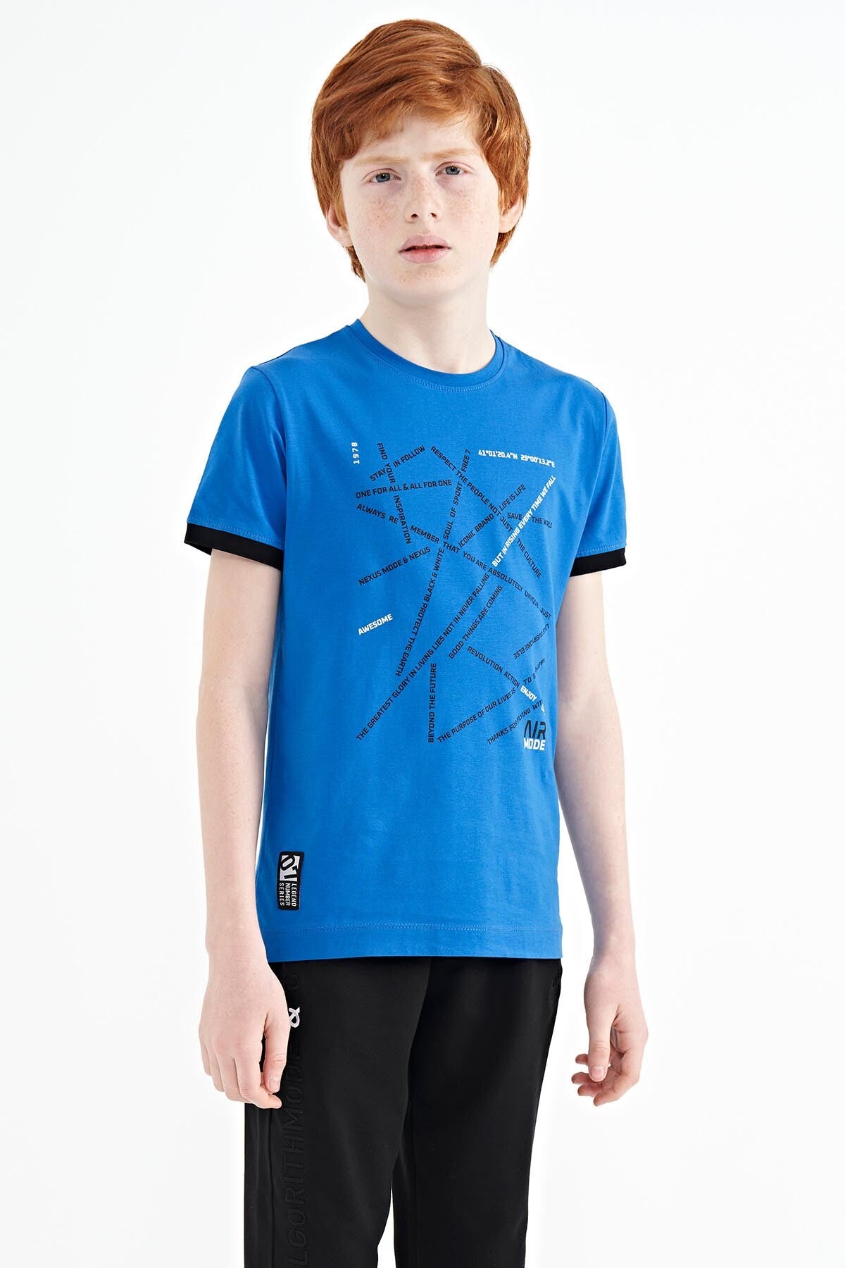 Minimal Print Lettering Standard Fit O Collar Boys' T-Shirt - 11132