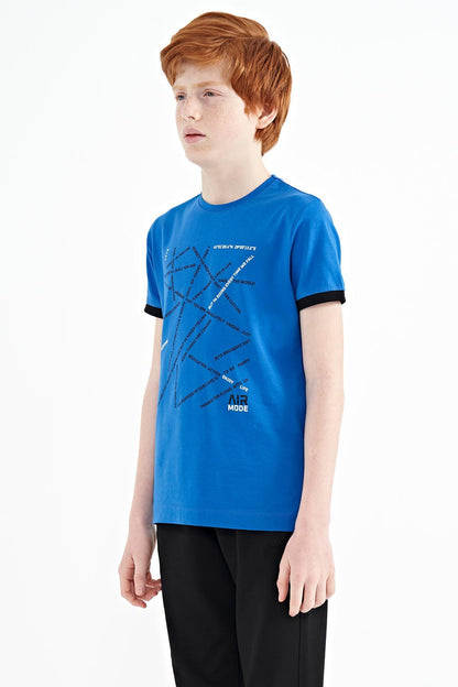 Minimal Print Lettering Standard Fit O Collar Boys' T-Shirt - 11132