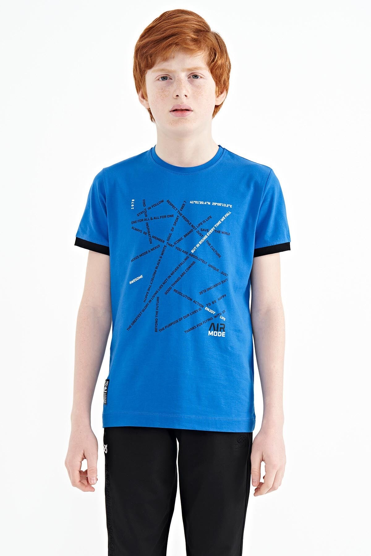 Minimal Print Lettering Standard Fit O Collar Boys' T-Shirt - 11132