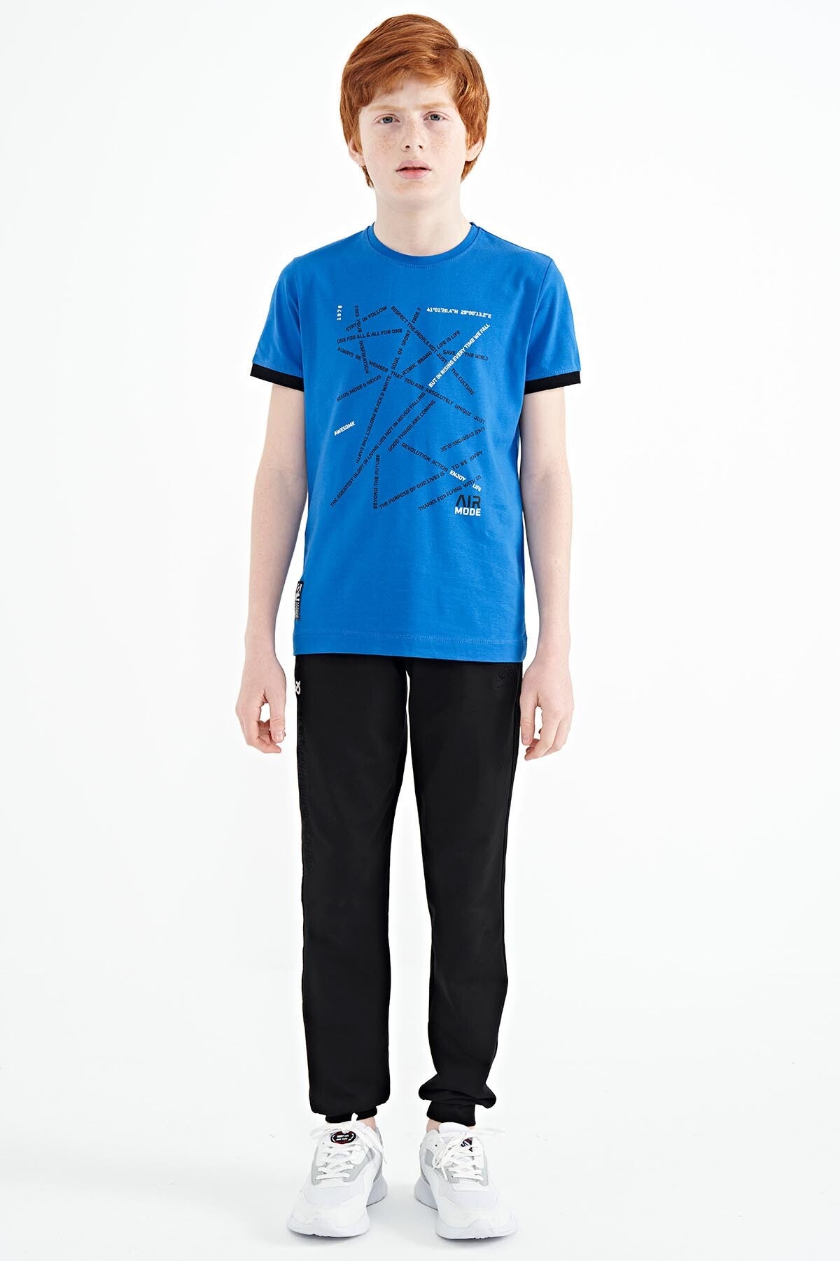 Minimal Print Lettering Standard Fit O Collar Boys' T-Shirt - 11132