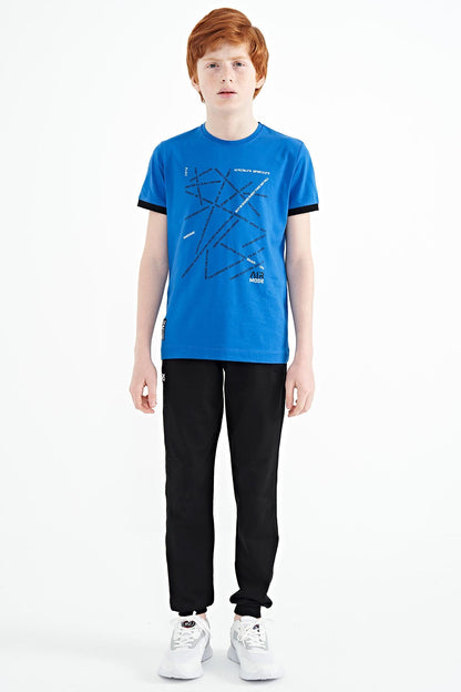 Minimal Print Lettering Standard Fit O Collar Boys' T-Shirt - 11132