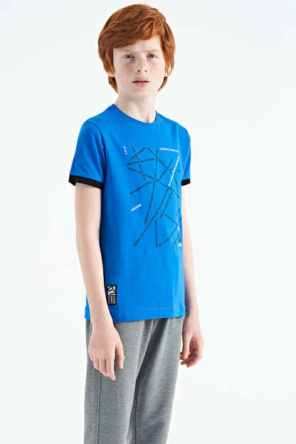Minimal Print Lettering Standard Fit O Collar Boys' T-Shirt - 11132