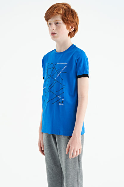 Minimal Print Lettering Standard Fit O Collar Boys' T-Shirt - 11132