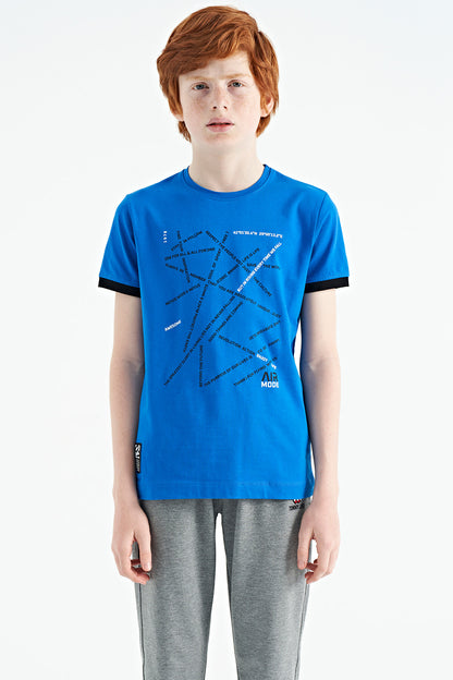 Minimal Print Lettering Standard Fit O Collar Boys' T-Shirt - 11132