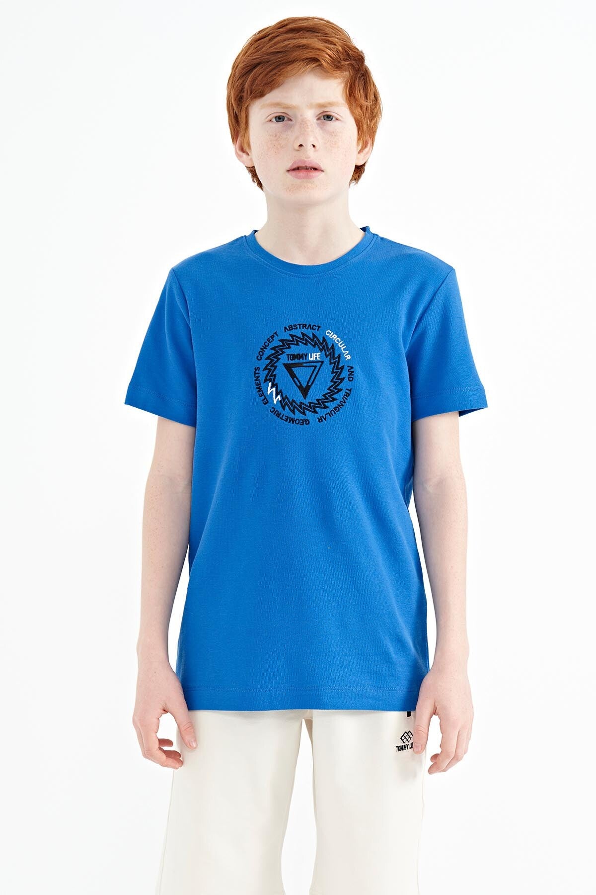 Embroidered Detailed O Collar Standard Cut Boys' T-Shirt - 11115