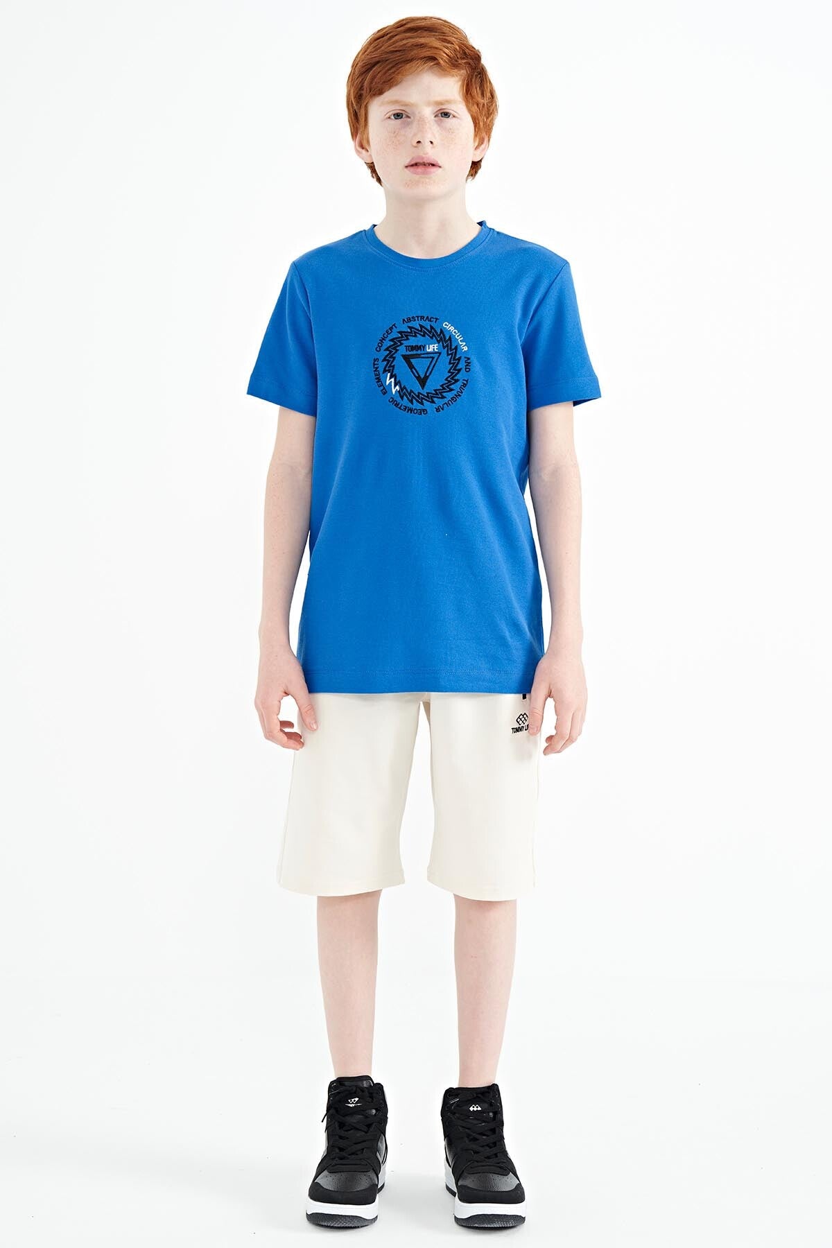 Embroidered Detailed O Collar Standard Cut Boys' T-Shirt - 11115