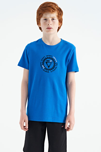 Embroidered Detailed O Collar Standard Cut Boys' T-Shirt - 11115