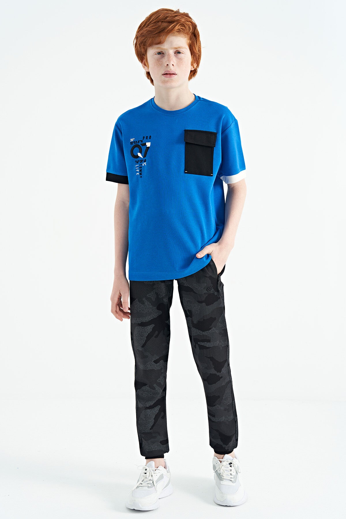 Saks O Collar Oversize Print Detailed Boys' T-Shirt - 11152
