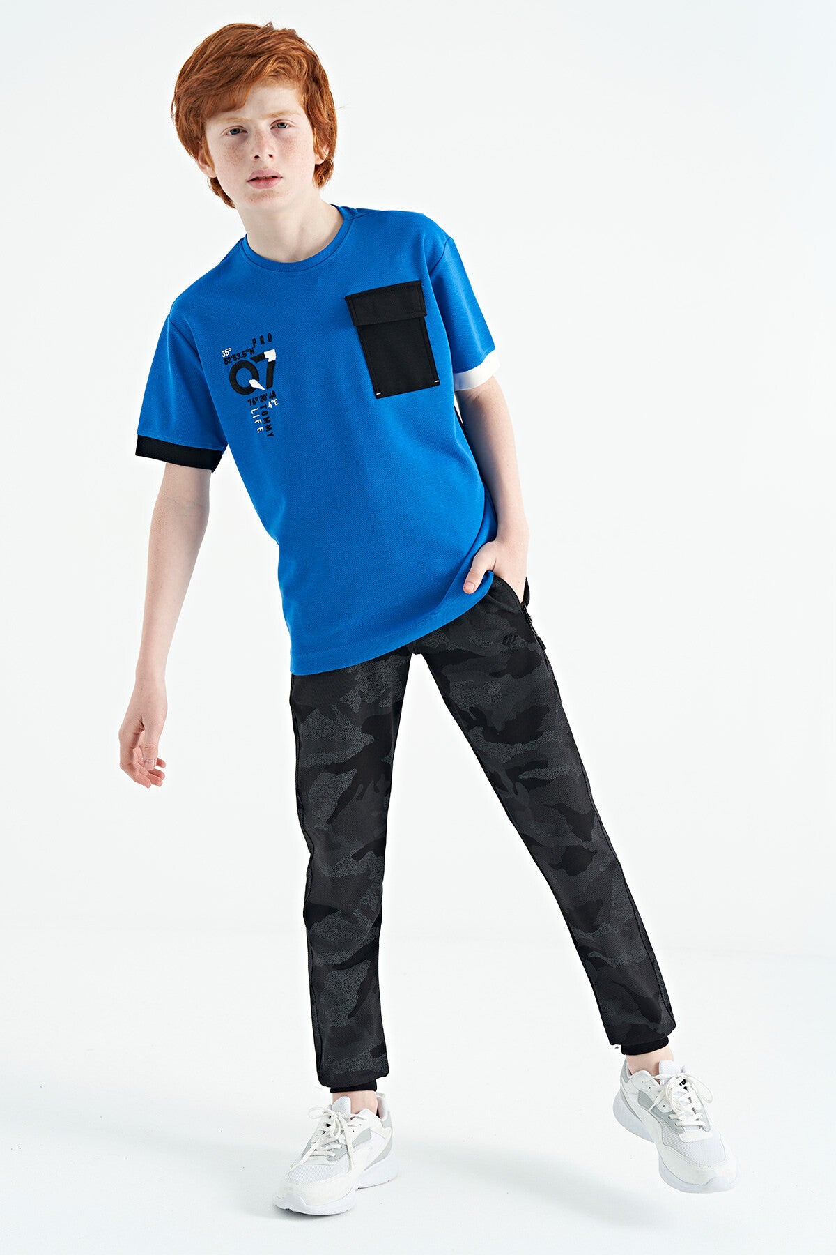 Saks O Collar Oversize Print Detailed Boys' T-Shirt - 11152