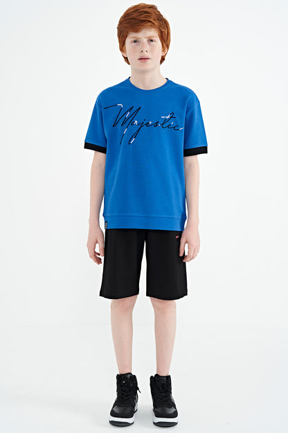 Slim Fit Embroidered O Collar Oversize Boys' T-Shirt - 11147