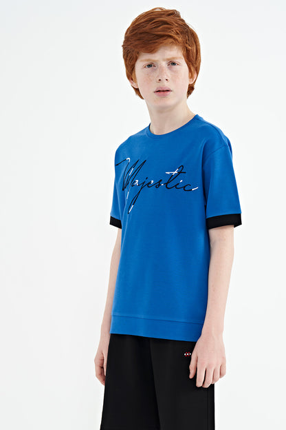 Slim Fit Embroidered O Collar Oversize Boys' T-Shirt - 11147