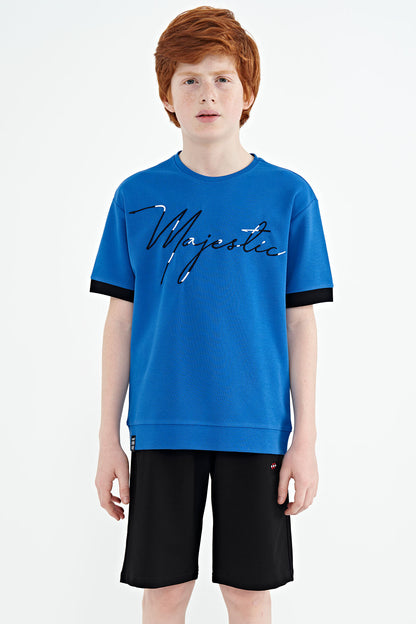 Slim Fit Embroidered O Collar Oversize Boys' T-Shirt - 11147
