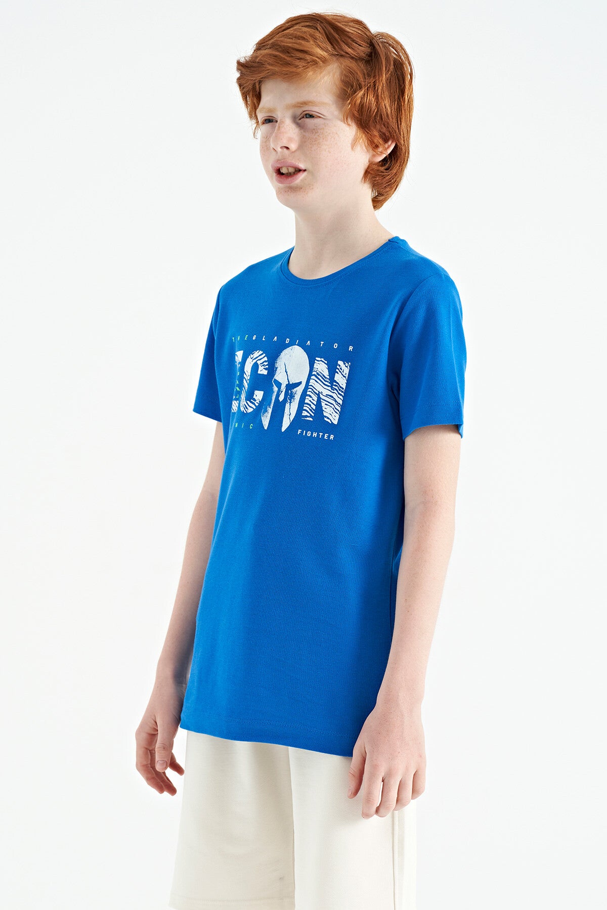 Embroidered O Collar Standard Fit Boys' T-Shirt - 11118