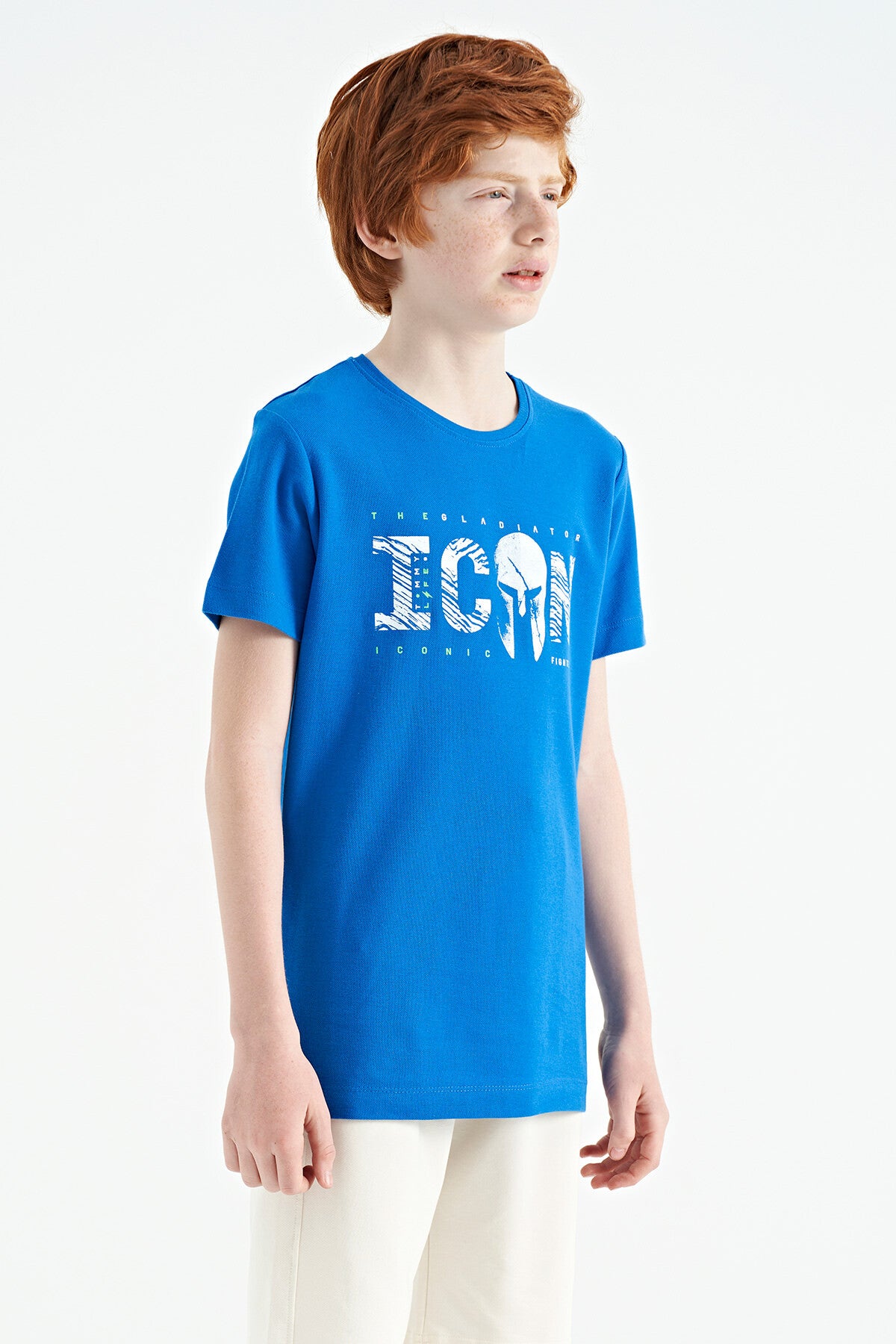Embroidered O Collar Standard Fit Boys' T-Shirt - 11118