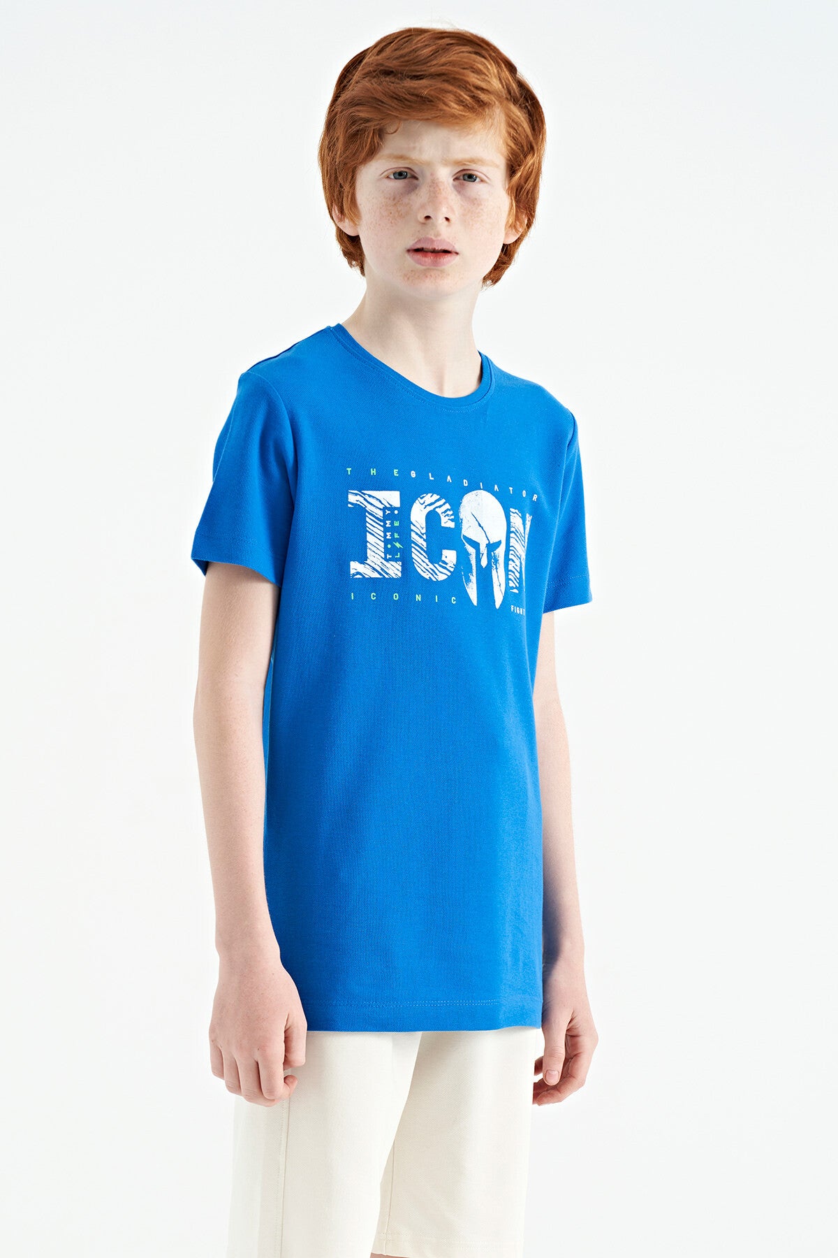 Embroidered O Collar Standard Fit Boys' T-Shirt - 11118