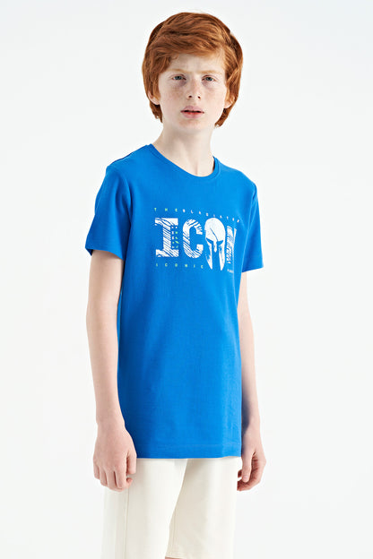 Embroidered O Collar Standard Fit Boys' T-Shirt - 11118