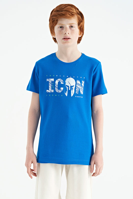 Embroidered O Collar Standard Fit Boys' T-Shirt - 11118