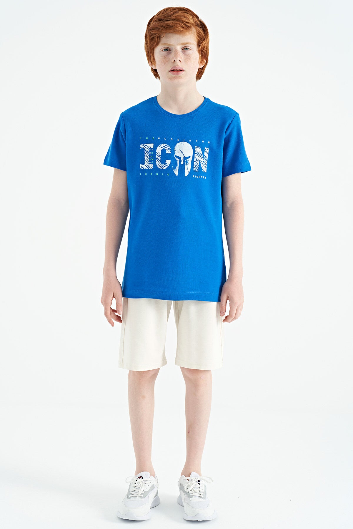 Embroidered O Collar Standard Fit Boys' T-Shirt - 11118
