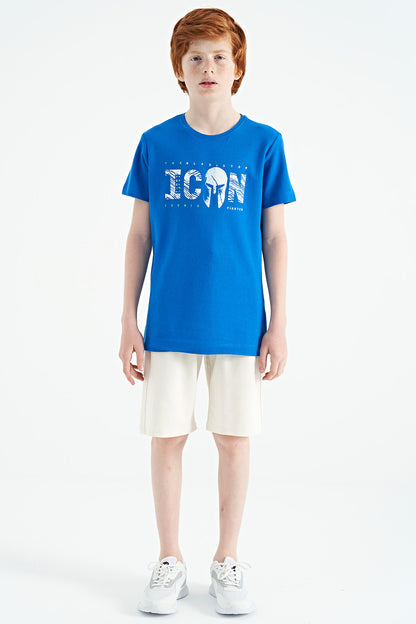 Embroidered O Collar Standard Fit Boys' T-Shirt - 11118