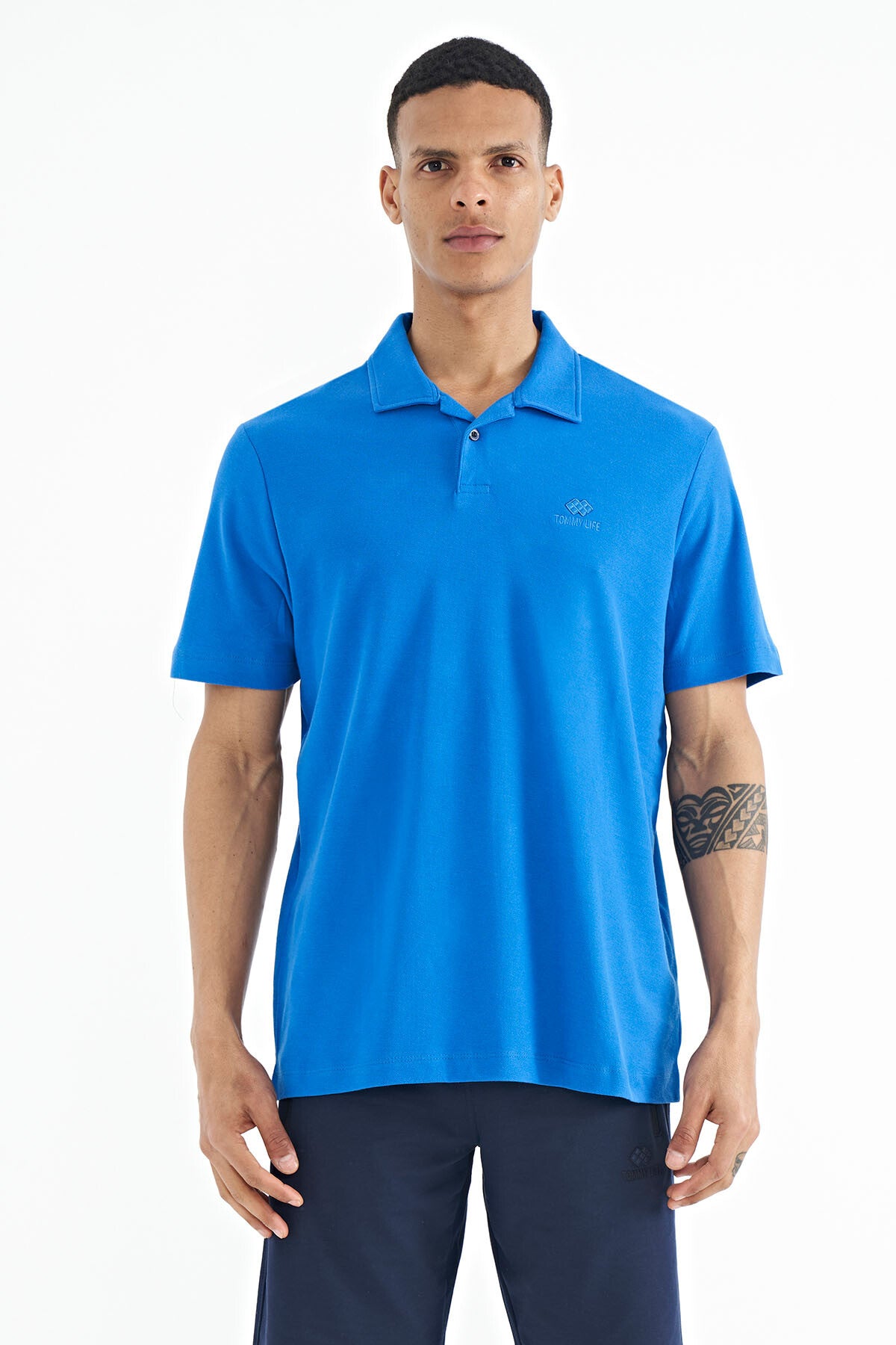 Polo Collar Logo Embroidered Regular Fit Men's T-Shirt - 88237