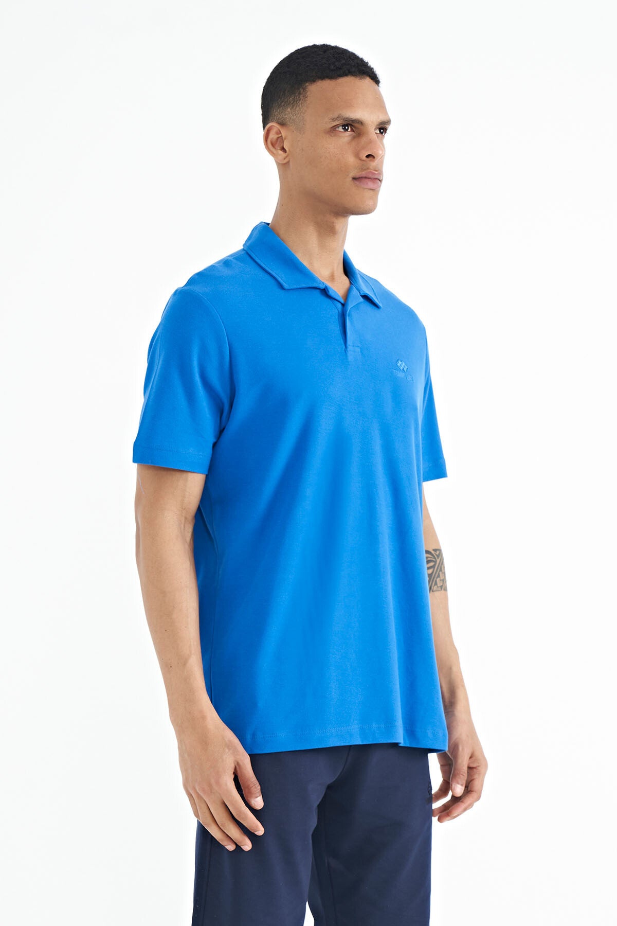 Polo Collar Logo Embroidered Regular Fit Men's T-Shirt - 88237