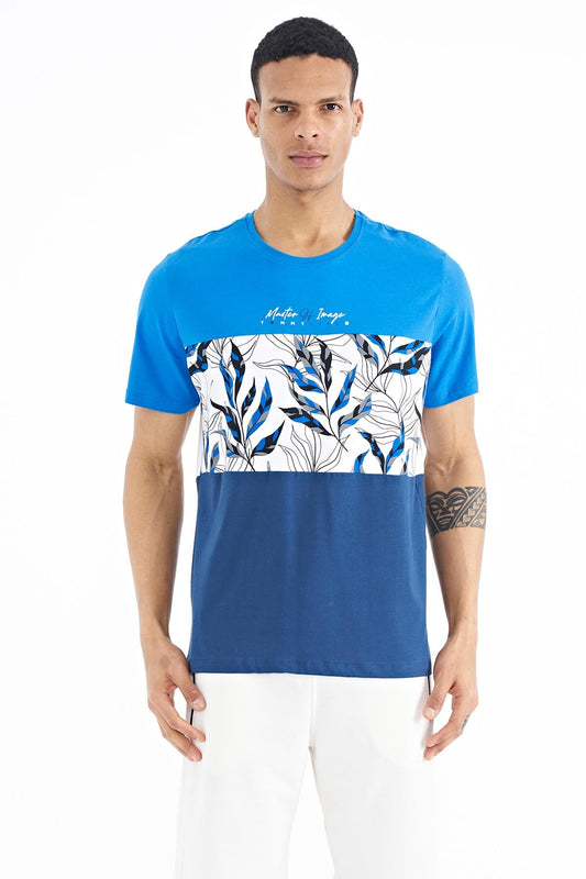 Ombre Color Print Detailed O Collar Standard Fit Men's T-Shirt - 88177