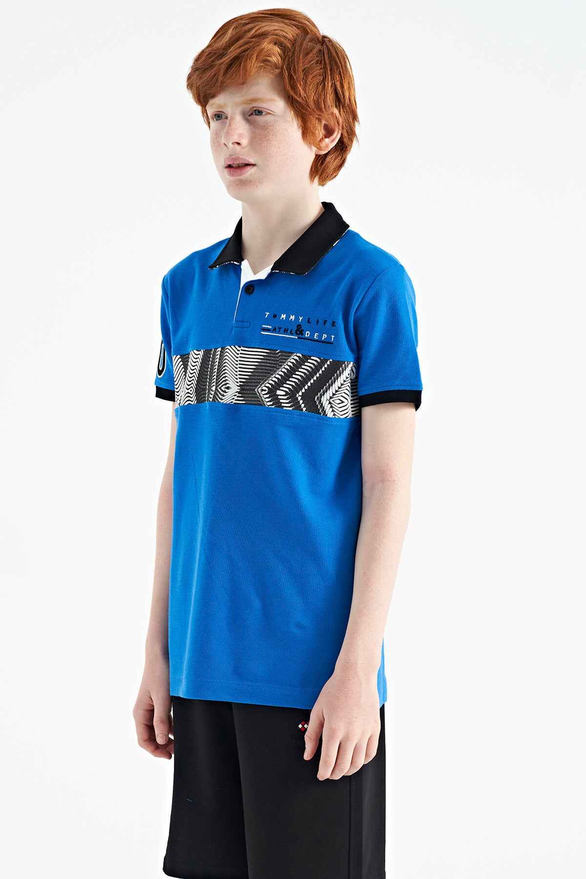 Striped Print Detailed Polo Collar Standard Cut Boys T-Shirt - 11162