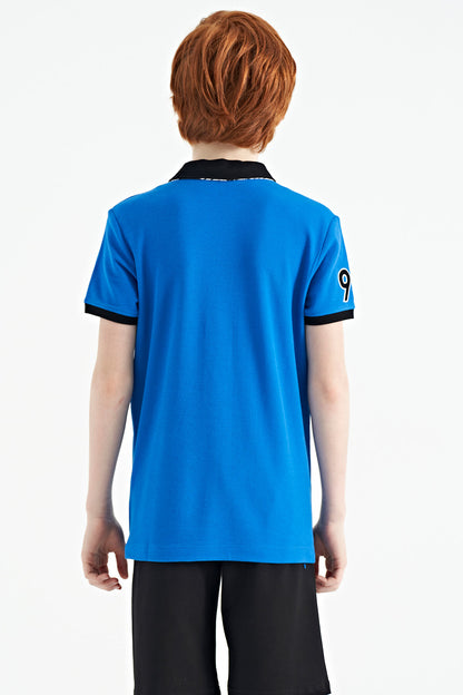 Striped Print Detailed Polo Collar Standard Cut Boys T-Shirt - 11162