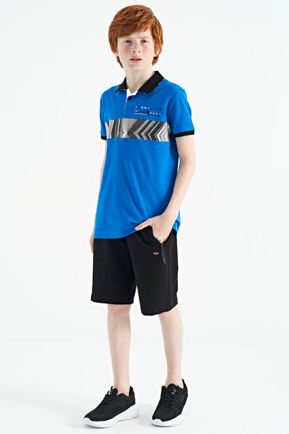 Striped Print Detailed Polo Collar Standard Cut Boys T-Shirt - 11162