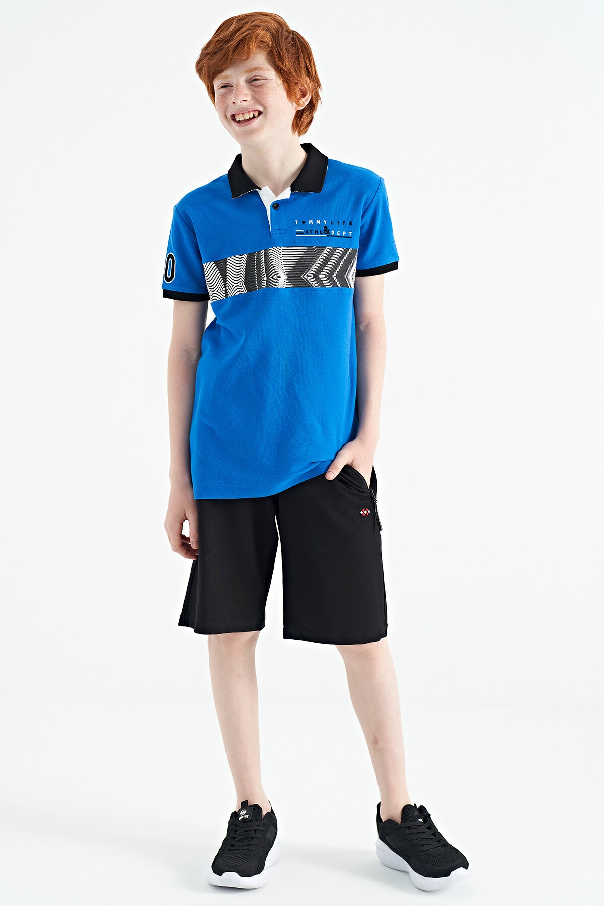 Striped Print Detailed Polo Collar Standard Cut Boys T-Shirt - 11162