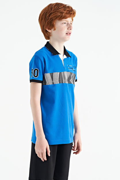 Striped Print Detailed Polo Collar Standard Cut Boys T-Shirt - 11162
