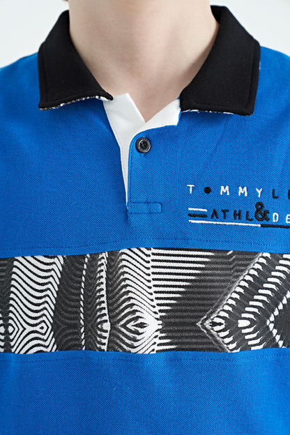 Striped Print Detailed Polo Collar Standard Cut Boys T-Shirt - 11162