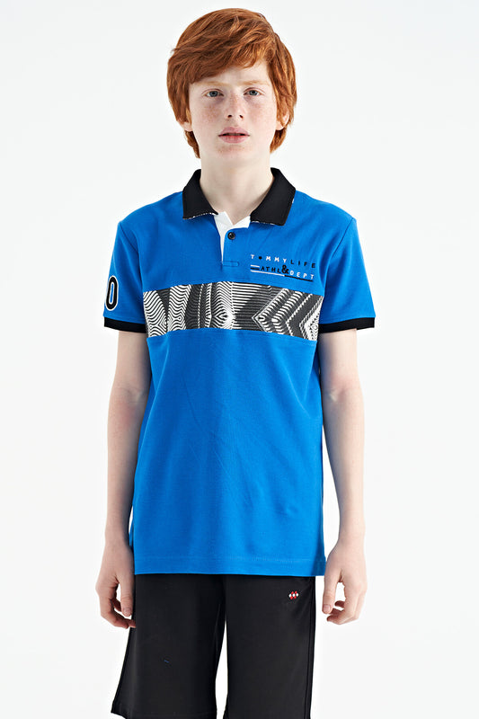 Striped Print Detailed Polo Collar Standard Cut Boys T-Shirt - 11162