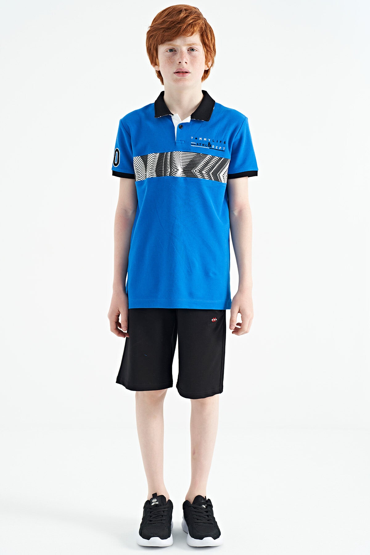Striped Print Detailed Polo Collar Standard Cut Boys T-Shirt - 11162