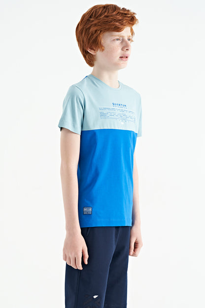 Standard Fit Color Block Print O Collar Boys' T-Shirt - 11134