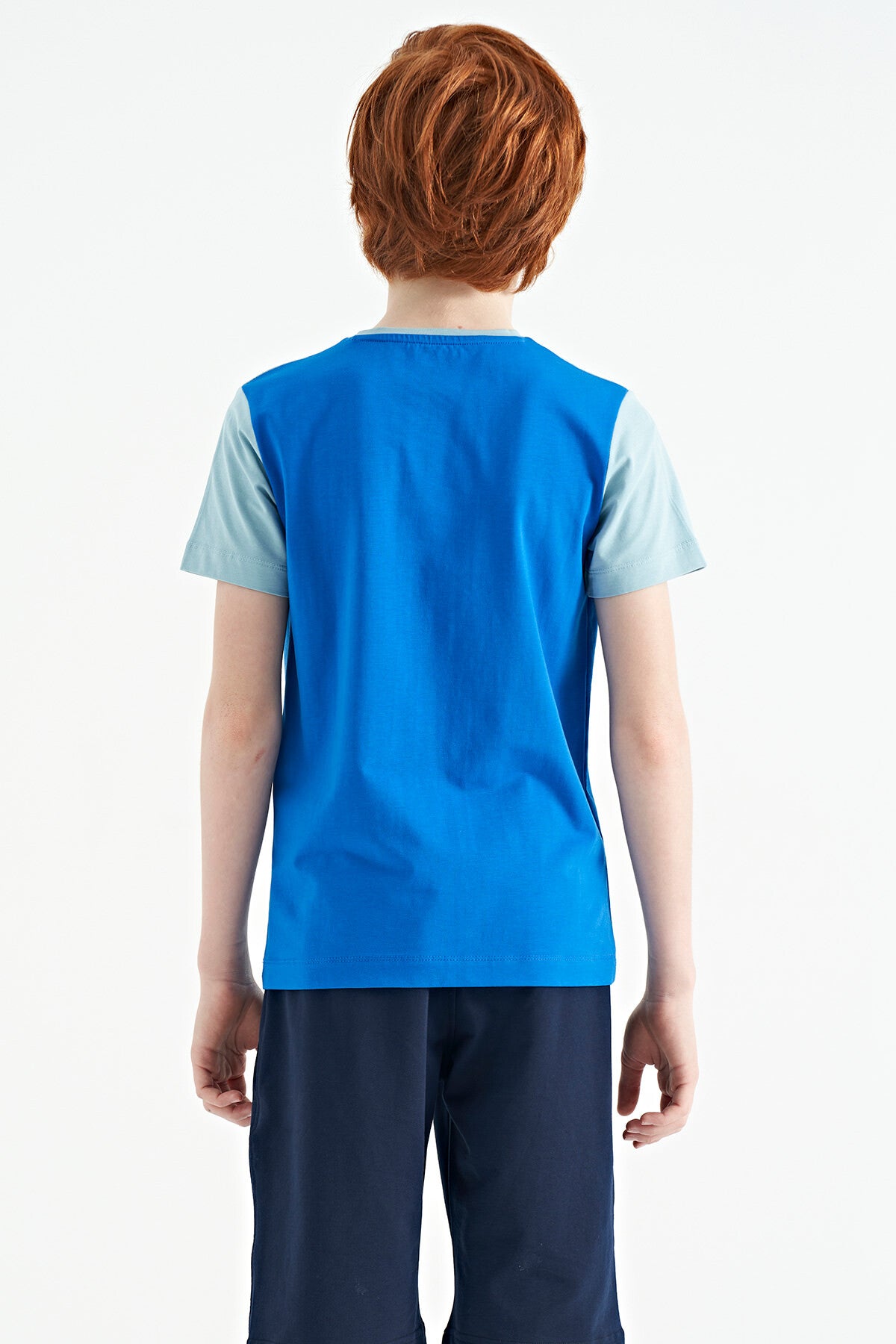 Standard Fit Color Block Print O Collar Boys' T-Shirt - 11134
