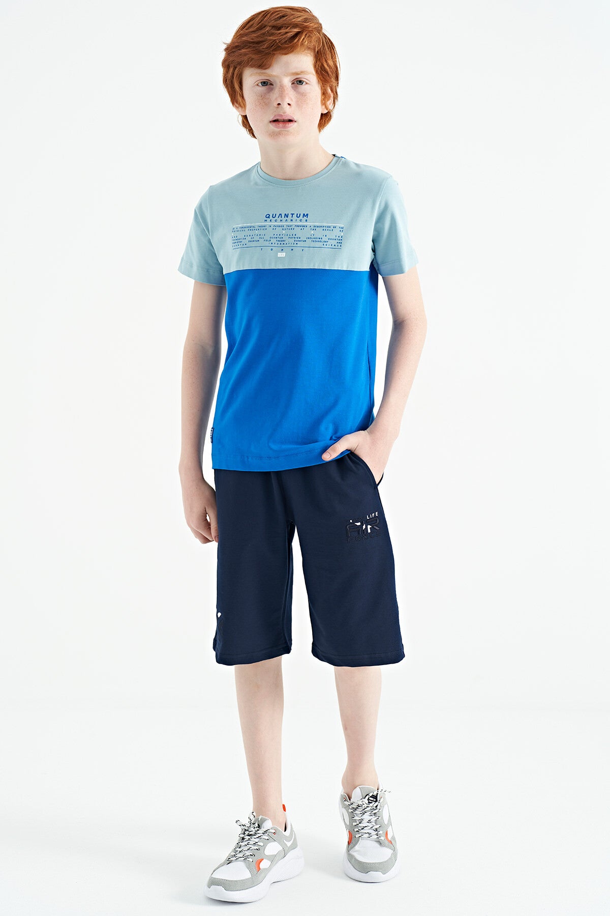 Standard Fit Color Block Print O Collar Boys' T-Shirt - 11134
