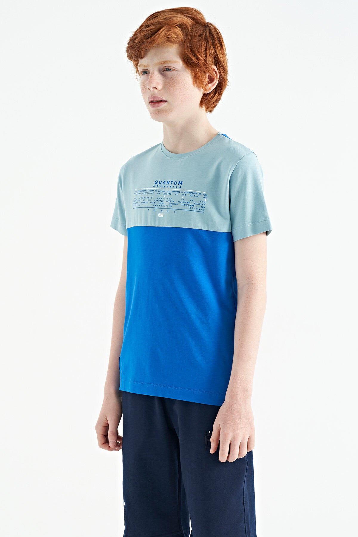 Standard Fit Color Block Print O Collar Boys' T-Shirt - 11134
