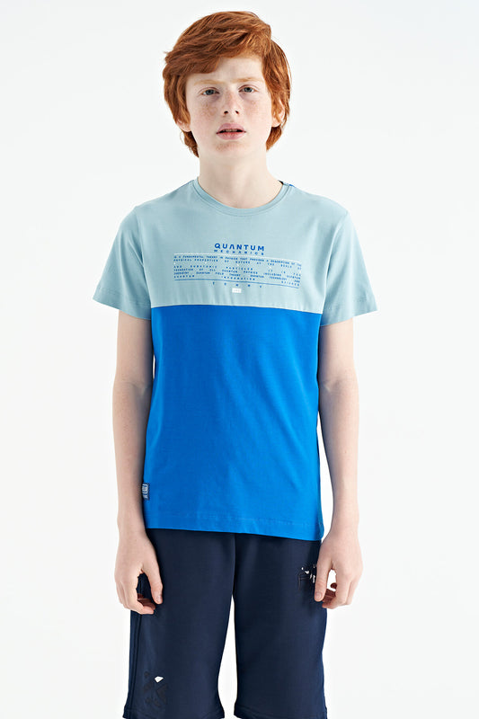 Standard Fit Color Block Print O Collar Boys' T-Shirt - 11134