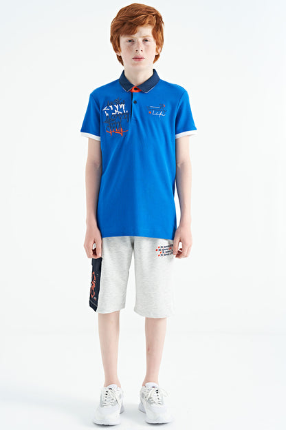 Embroidered Detailed Standard Pattern Polo Collar Boys' T-Shirt - 11085