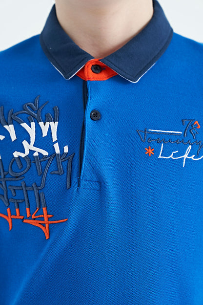Embroidered Detailed Standard Pattern Polo Collar Boys' T-Shirt - 11085