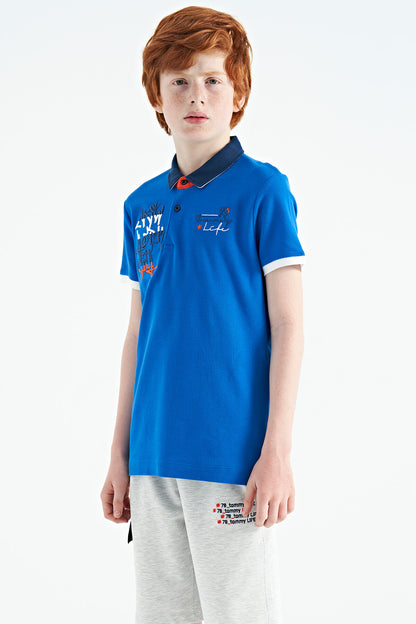 Embroidered Detailed Standard Pattern Polo Collar Boys' T-Shirt - 11085