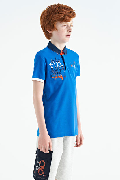 Embroidered Detailed Standard Pattern Polo Collar Boys' T-Shirt - 11085