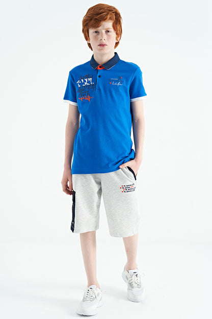 Embroidered Detailed Standard Pattern Polo Collar Boys' T-Shirt - 11085