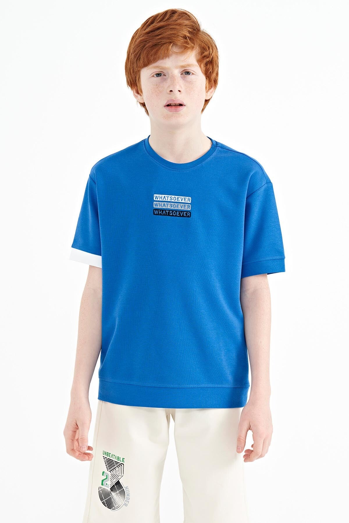Saks Embroidered O Collar Oversize Boys' T-Shirt - 11146