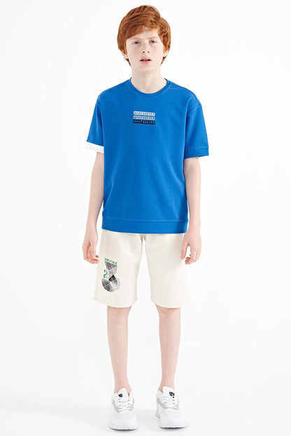 Saks Embroidered O Collar Oversize Boys' T-Shirt - 11146
