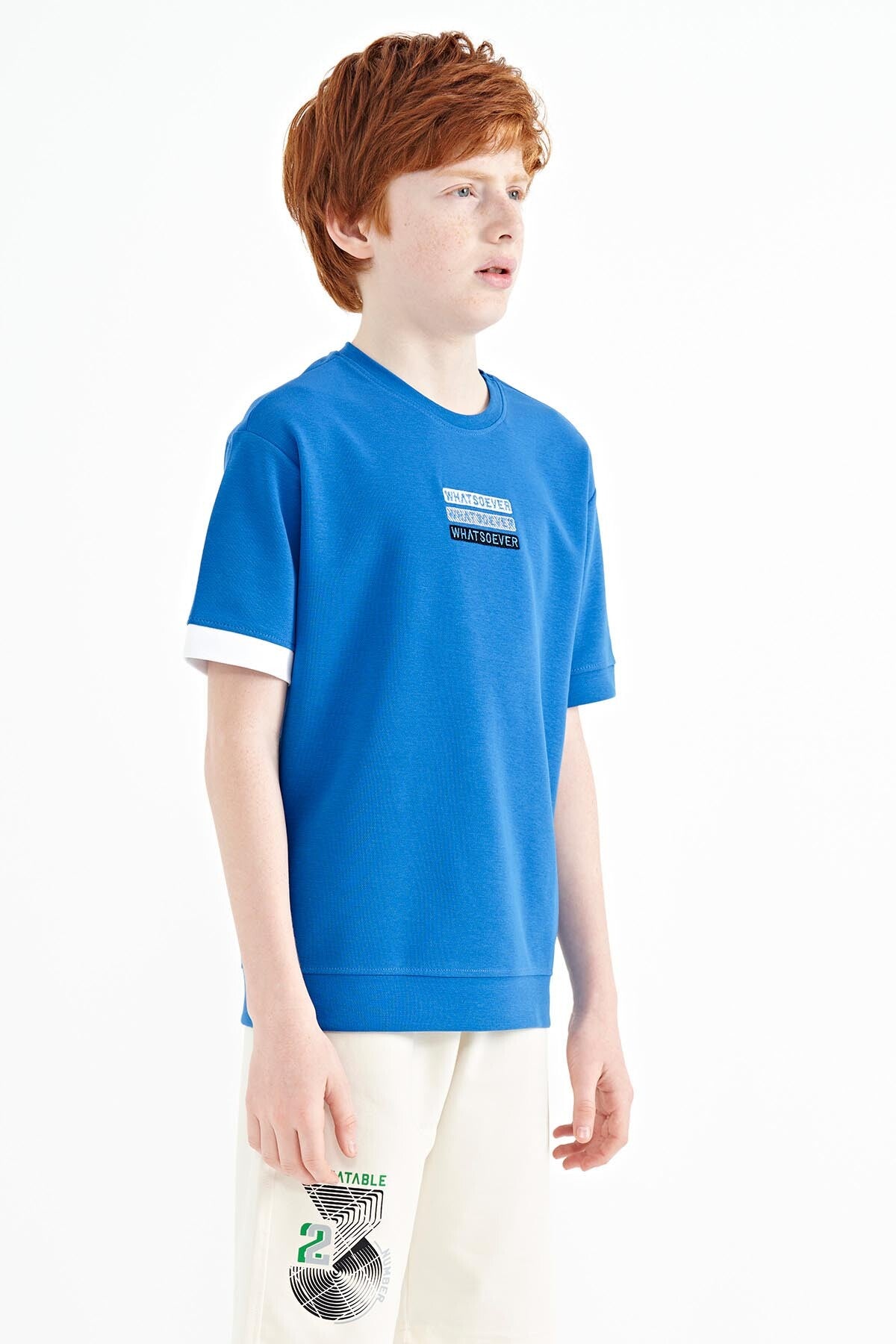 Saks Embroidered O Collar Oversize Boys' T-Shirt - 11146