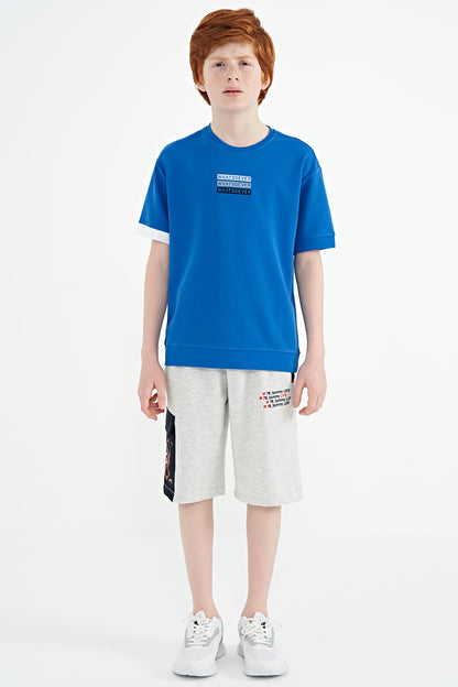 Saks Embroidered O Collar Oversize Boys' T-Shirt - 11146